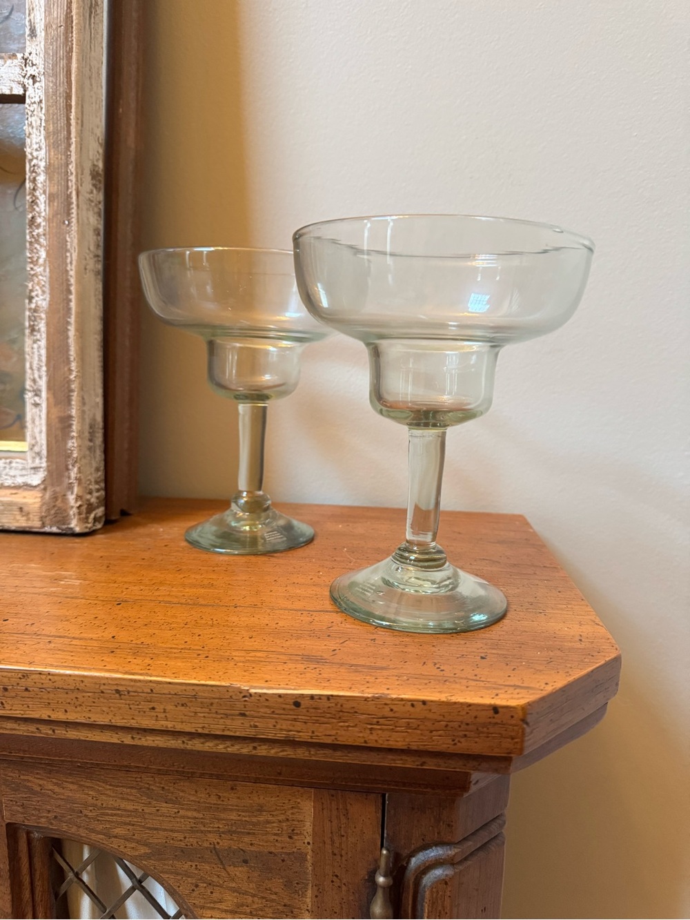 Crate&Barrel Light Green Glass Margarita Coupes - Set of 2